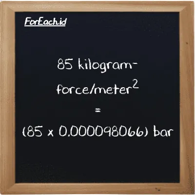 85 kilogram-force/meter<sup>2</sup> setara dengan 0.0083357 bar (85 kgf/m<sup>2</sup> setara dengan 0.0083357 bar)